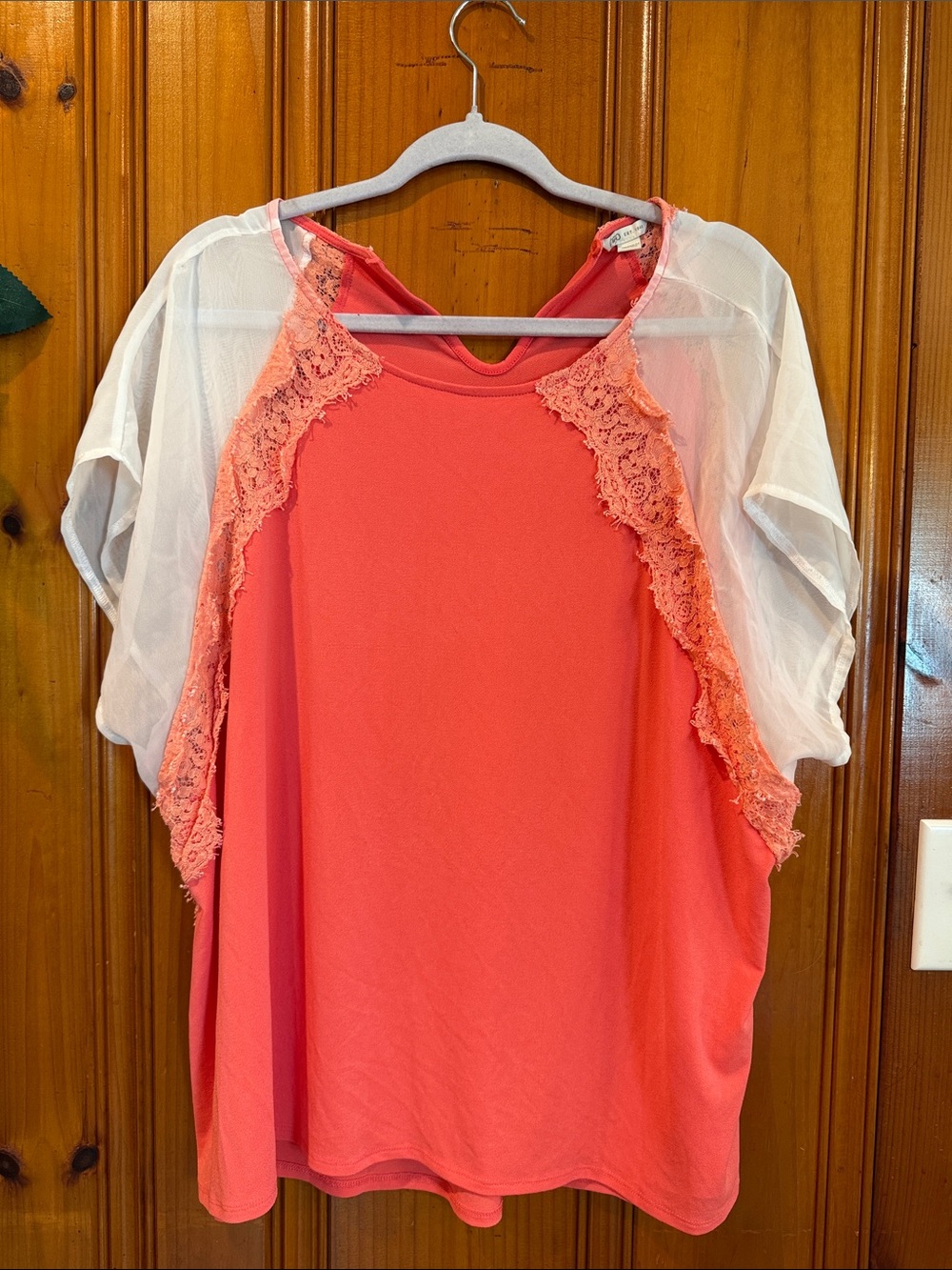 Cato Women's Coral Lace-Trim Short Sleeve Top Size 22/24